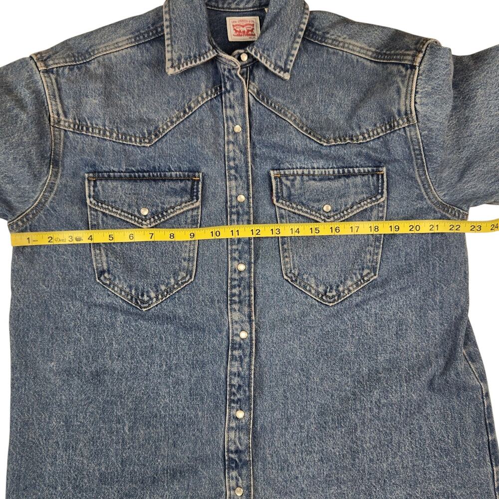 Womens Levi Strauss Oversize Western Shirt Dylan Size XS Blue Denim Thick Jacket - Picture 4 of 6